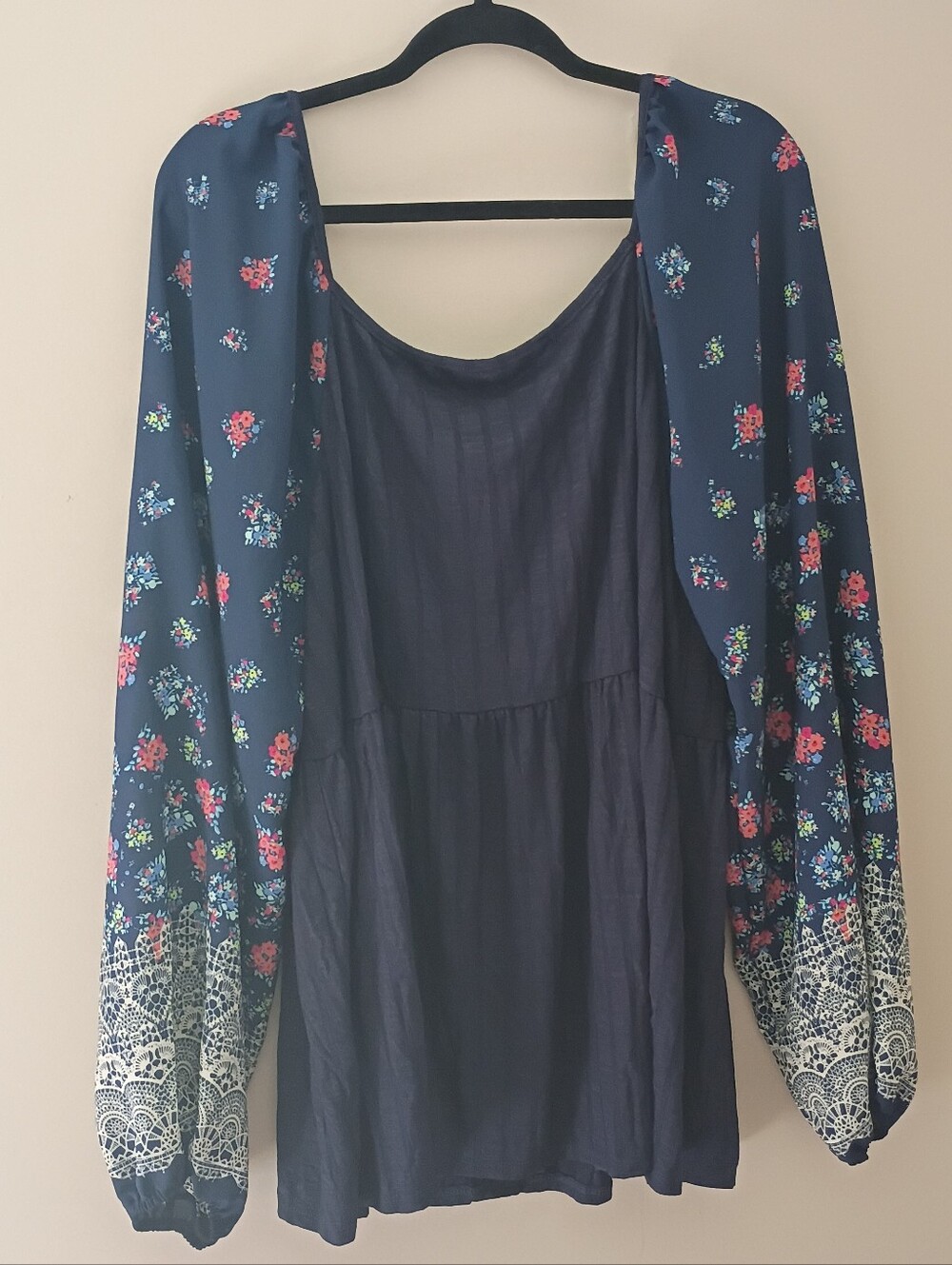 Haptics By Holly Harper Navy Floral Boho Peasant Top